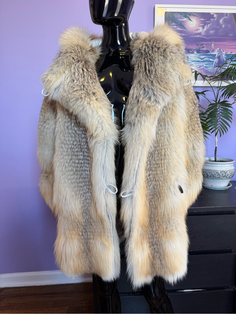 Golden island gold fox Luxurious Natural Fur Coat -Honey Blonde Tones Men  hood - Picture 7 of 16
